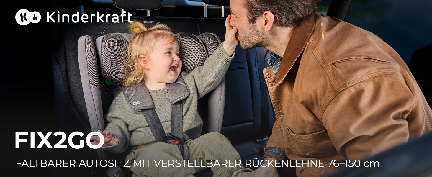 Автокрісло Kinderkraft FIX2GO i-Size 76-150 см (15 міс - 12 років), сіре, ISOFIX, з SPS+, H-GUARD+, 5 положень, з пранням чохла