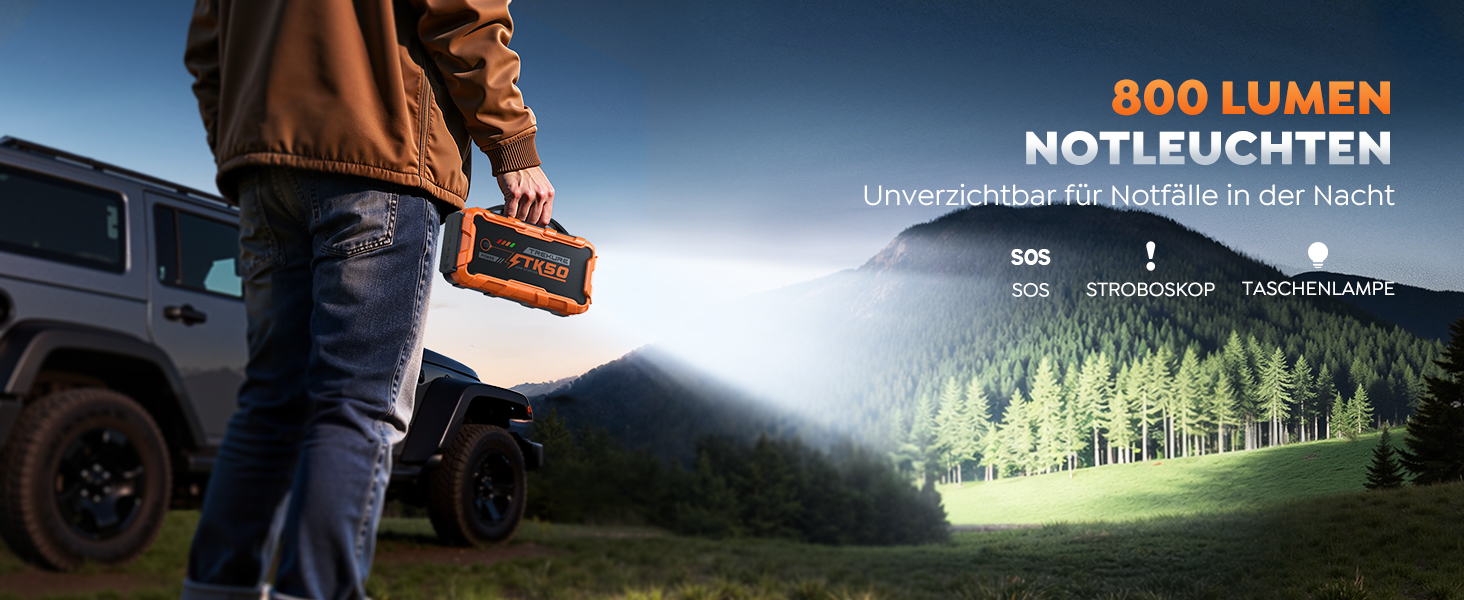 Бустер для автомобіля Starthilfe Powerbank 9000A 26800mAh — Пусковий пристрій для бензинових та дизельних двигунів (до 12.0L), 12V з ліхтарем 800 Лм та USB-портами, помаранчевий