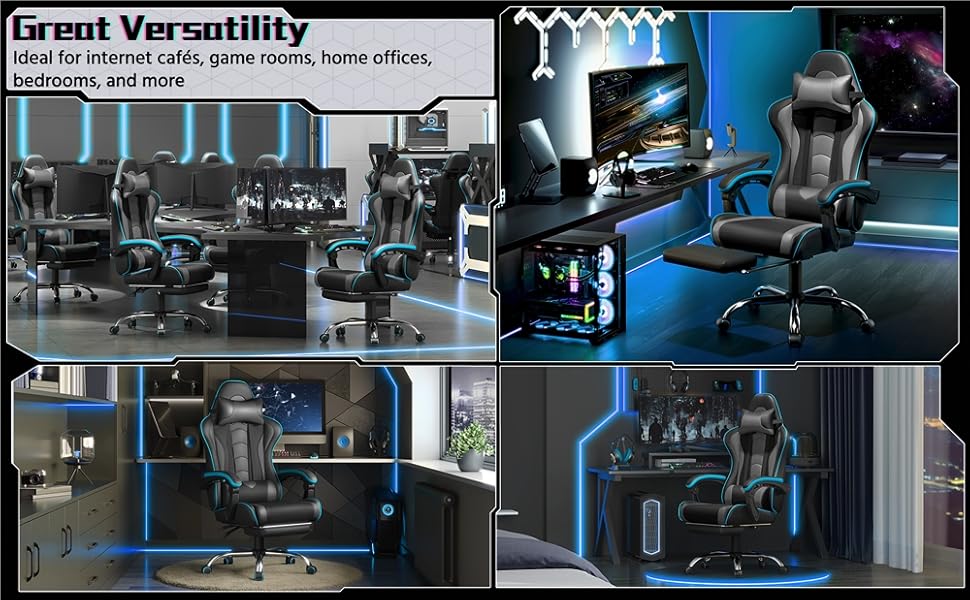 Ігровий крісло Yaheetech з масажем, регульованою спинкою 90-135°, з підніжкою. Білий (Чорний/Сірий)