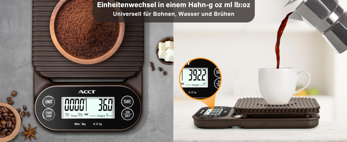 Ваги для кави з таймером – 3 кг/0,1 г, ваги для бариста для еспресо, приготування та кухонного використання, 4 одиниці, високоточні ваги з антиковзким покриттям