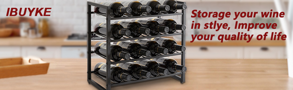 Металева стелаж для вина IBUYKE TMJ904H, 3 яруси, 16 пляшок, для кухні, бару, вітальні