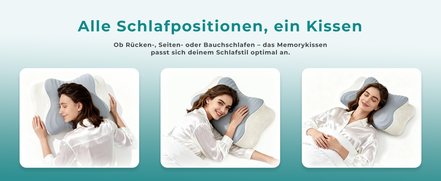 Ергономічна ортопедична подушка для шиї з ефектом пам'яті (Memory Foam) для всіх типів сну: на боці, спині та животі, синя