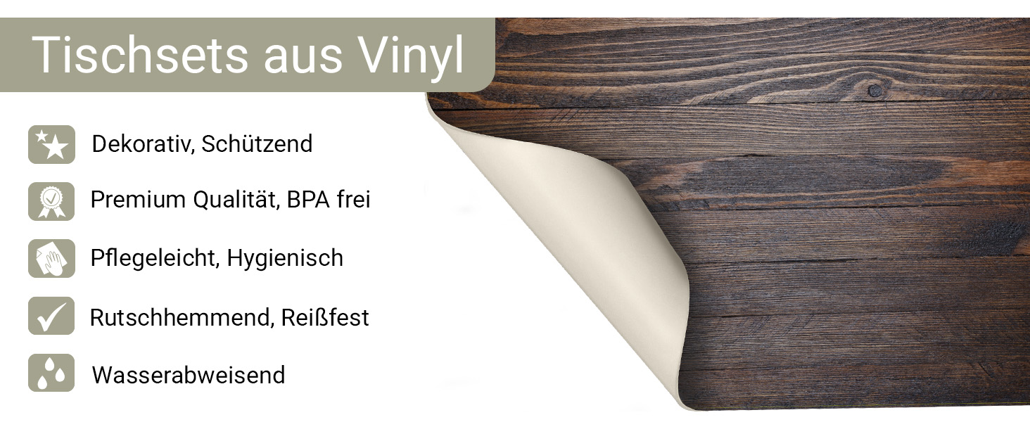 Набір килимків на стіл | 4 шт. з дерева (вініл) - антиковзаючі, без BPA - Made in Germany
