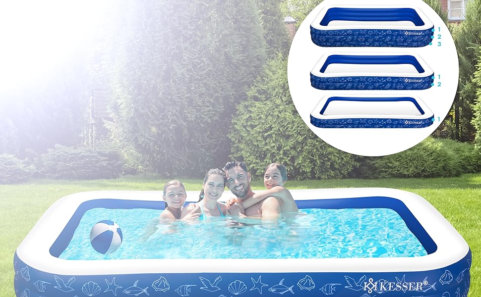 KESSER® Надувний сімейний басейн для дітей та дорослих, 305x183x56 см, 1180 л, дитячий басейн для саду, зливні отвори, блакитний