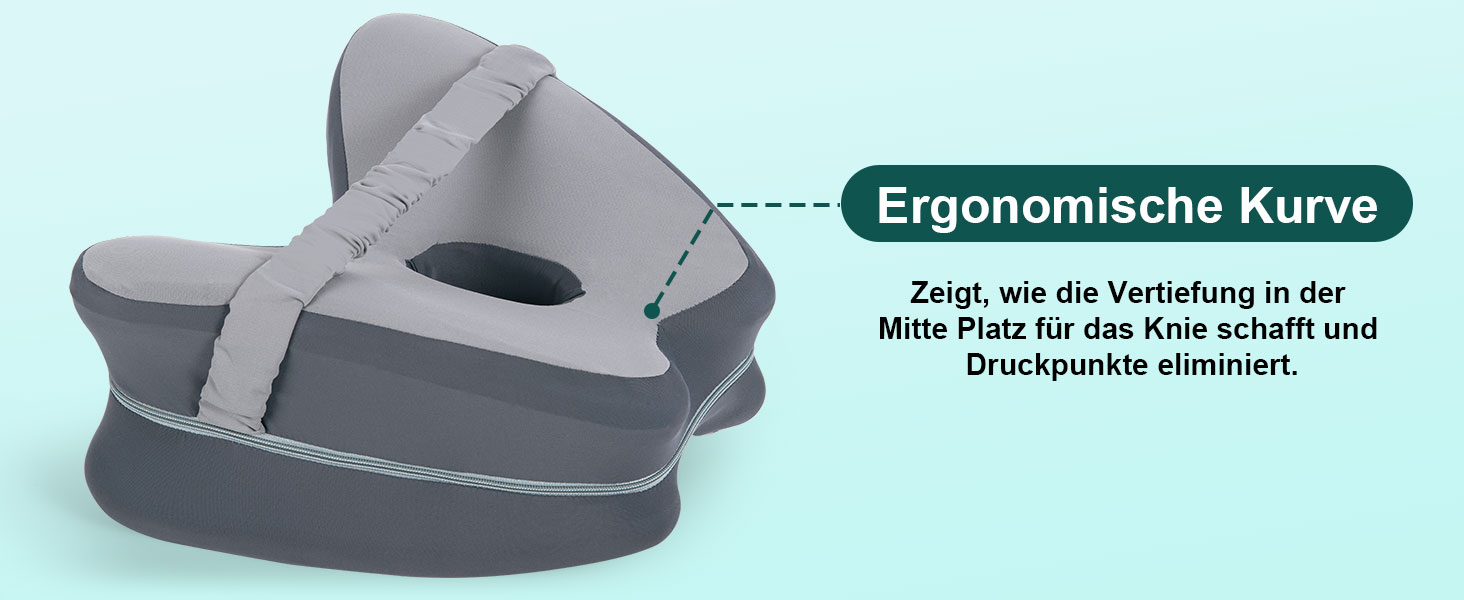 Ортопедична подушка між колін Dioxide для сну на боці з ефектом пам'яті (Memory Foam) для зняття болю в попереку, стегнах та суглобах, знімний чохол, темно-сіра