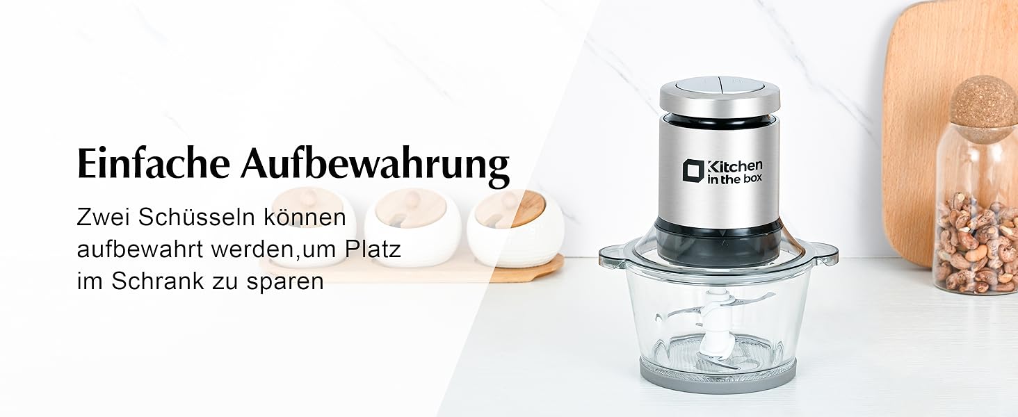Електричний подрібнювач для кухні Kitchen in the Box 400W з 2 чашами (2L+2L) та двосторонніми лезами з нержавіючої сталі. Подрібнювач для м'яса, овочів, цибулі, фруктів срібного кольору.