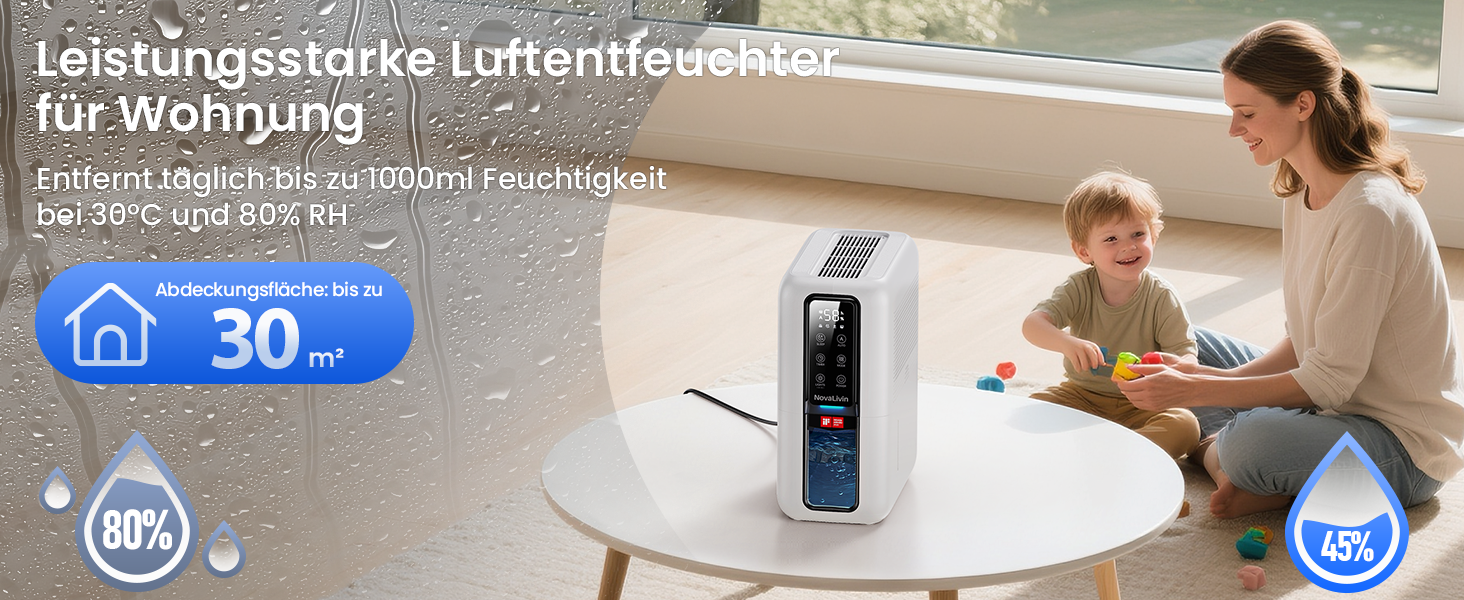 Електричний осушувач повітря з резервуаром 2L, автоматичне відключення та регулювання вологості для ванної, спальні, шафи (білий)