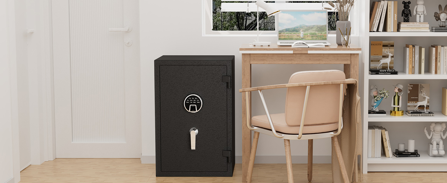 WASJOYE Вогнетривний сейф з біометричним замком, сейф для дому, офісу, готелю з цифровою клавіатурою та зарядкою Type-C (28L)