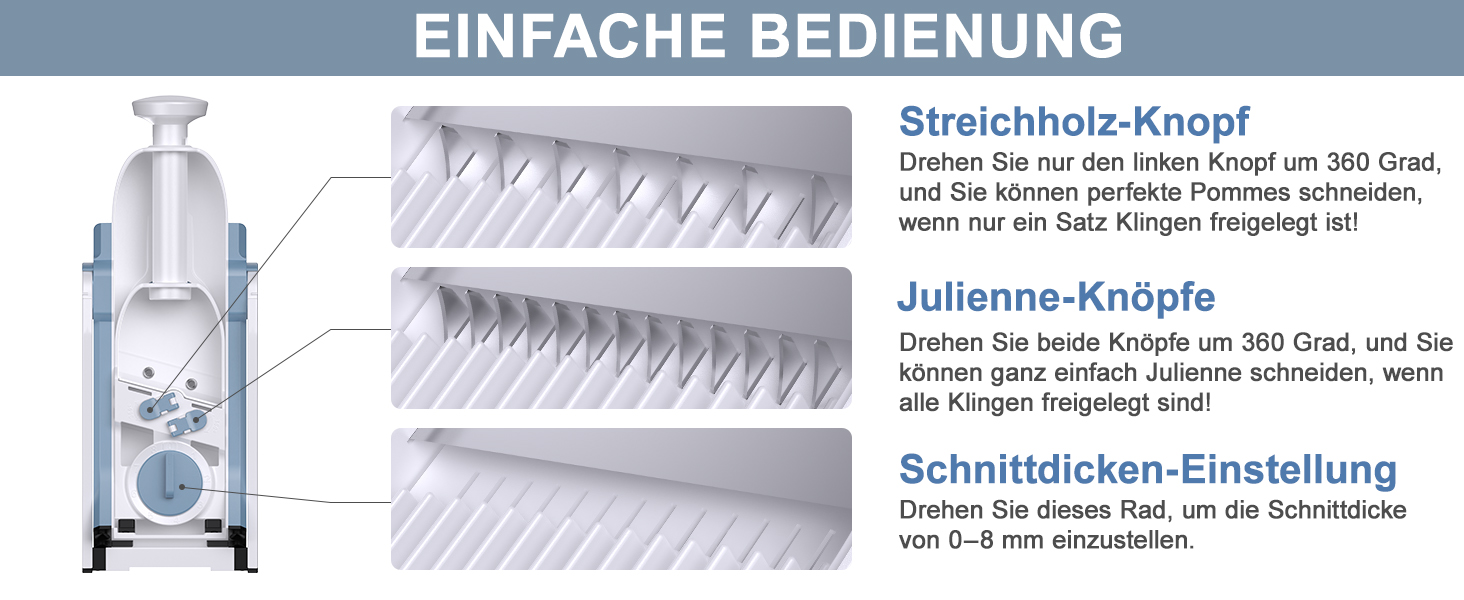 Набір для нарізання овочів 5-в-1: регульована товщина 0,1–8 мм, для кухні, з очищувачем, темно-синій