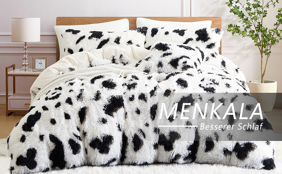 Комплект постільної білизни Menkala Plush, 135x200, пухнастий, однотонний, кораловий фліс, 2 шт. и, чорний білий