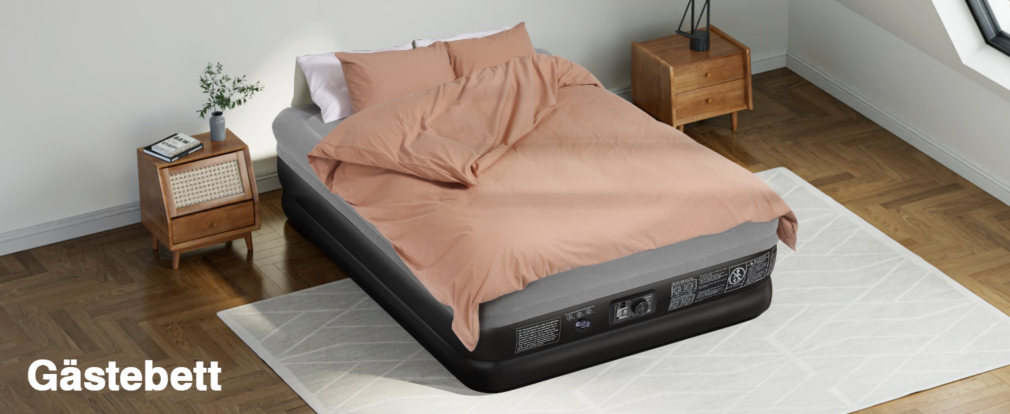 Надувне ліжко Lewondr на 2 особи з вбудованим насосом, 203x152x46 см, сірий колір, 250 кг, для кемпінгу, дому, гостей, подорожей