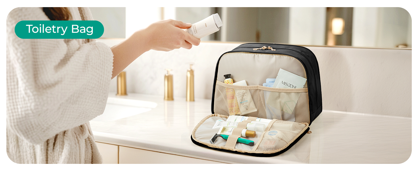 Сумка для косметики BAGSMART для жінок, велика дорожня косметичка, об'ємна косметична сумка, сумка для макіяжу та косметики з ручкою, чорна