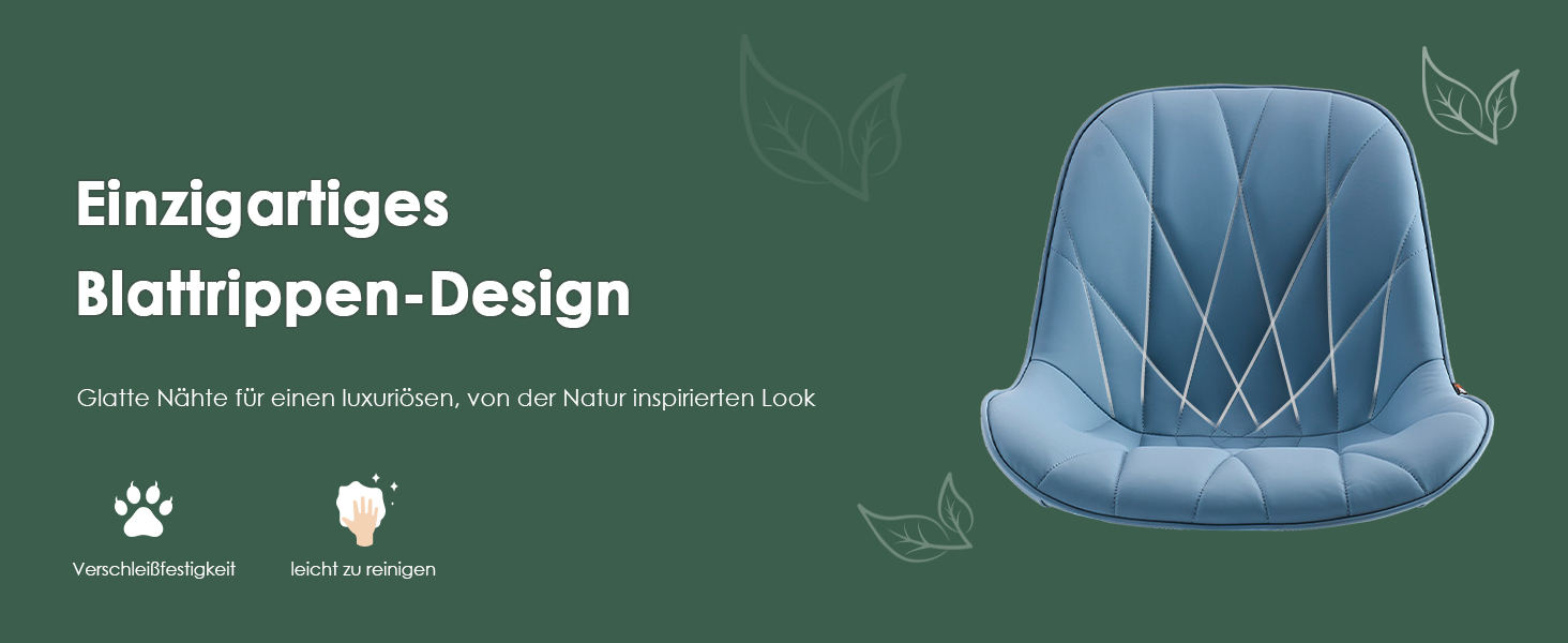 Офісне крісло YOUTASTE з принтом листя, ергономічне, регульоване по висоті з функцією гойдання, без підлокітників, шкіряне, для дому та офісу, блакитне