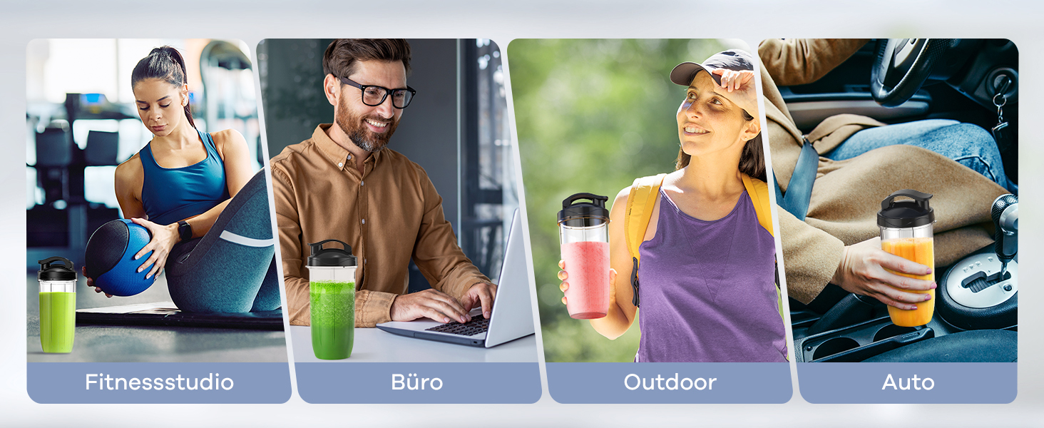 Блендер Ganiza Mini Smoothie Maker 900W з 3 стаканами (500мл x2, 700мл), електричний, сталеві ножі, BPA-free, для смузі та коктейлів