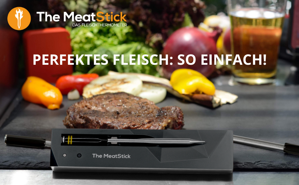 Термометр для м'яса MeatStick з додатком: бездротовий термометр для приготування м'яса з радіусом дії 10м, точний вимірювач температури до 300°C, термометр для гриля з датчиком 92мм, з зарядним пристроєм TC600P