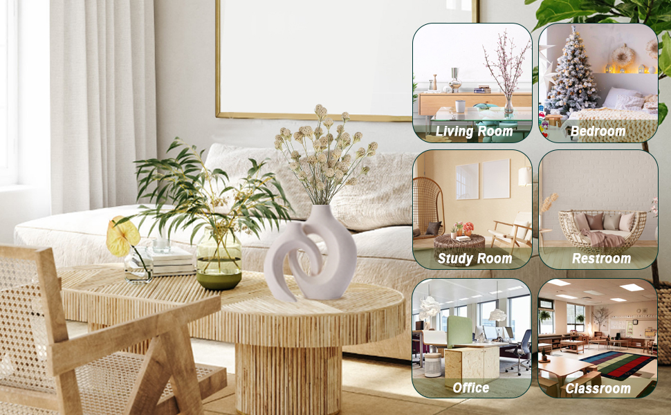 Керамічна ваза SUKIYPO, набір 2 шт, бежева, сучасний дизайн, для дому, офісу, декору інтер'єру