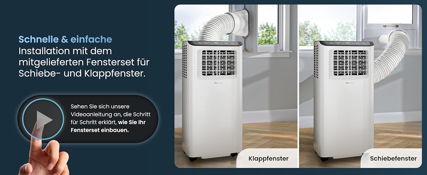 Мобільний кондиціонер Pro Breeze 9000 BTU 4-в-1: охолодження, вентиляція, осушення, нічний режим. Клас енергоефективності A, пульт, таймер 24 год, управління зі смартфона