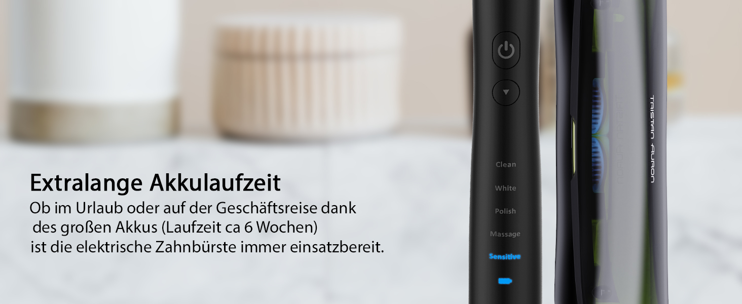 Електрична зубна щітка Tristan Auron – 55 000 вібрацій, 5 режимів, 60 днів роботи від акумулятора, 2 насадки, компактна та тиха (червона)