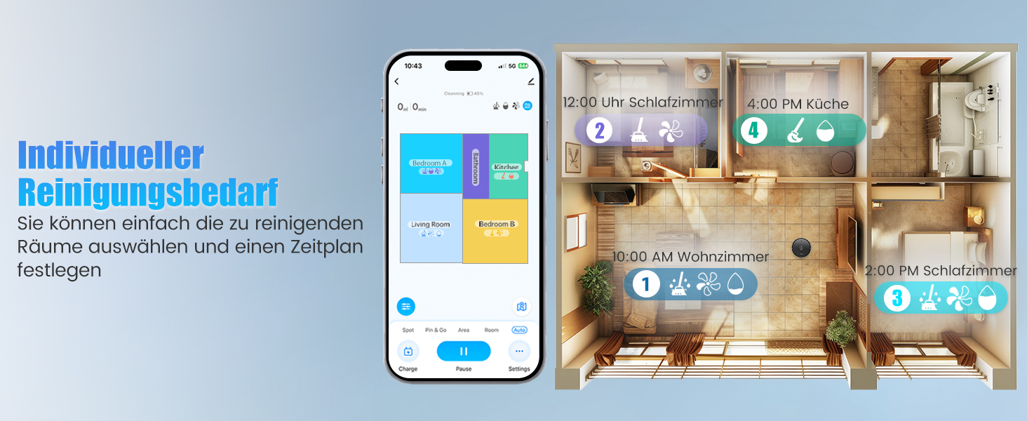 Робот-пилосос з функцією миття та станцією самоочищення, об'єм 3.5л, для килима та шерсті тварин, керування через додаток та Alexa, LiDAR навігація, час роботи 180хв (Чорний)