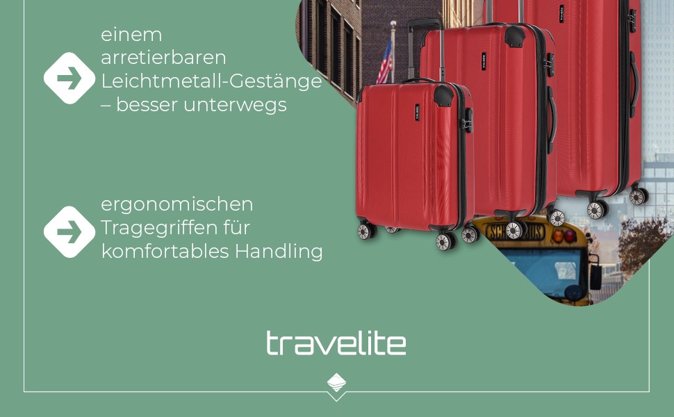 Валіза Travelite City L, 77 см, об'єм 113-124 л, великий дорожній кофер-тролей, червоний