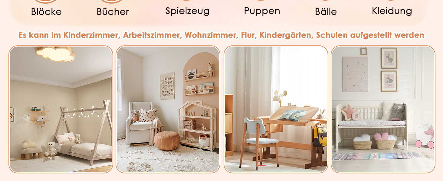 FOREHILL Дитяча полиця-стеллаж для іграшок та книг з 6 ящиками, 119 x 29,5 x 94 см, білий