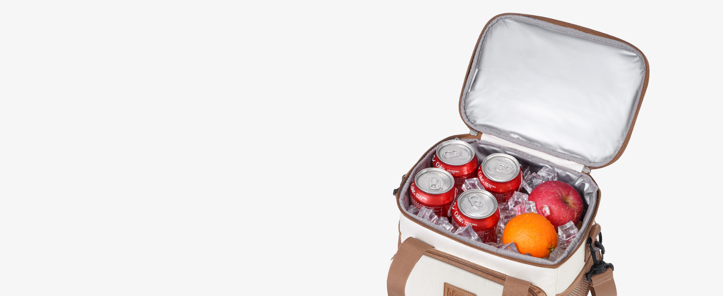 Термосумка-холодильник Lifewit 9л бежева: сумка-холодильник для обіду, пляжу, подорожей, роботи. Складана, водонепроникна