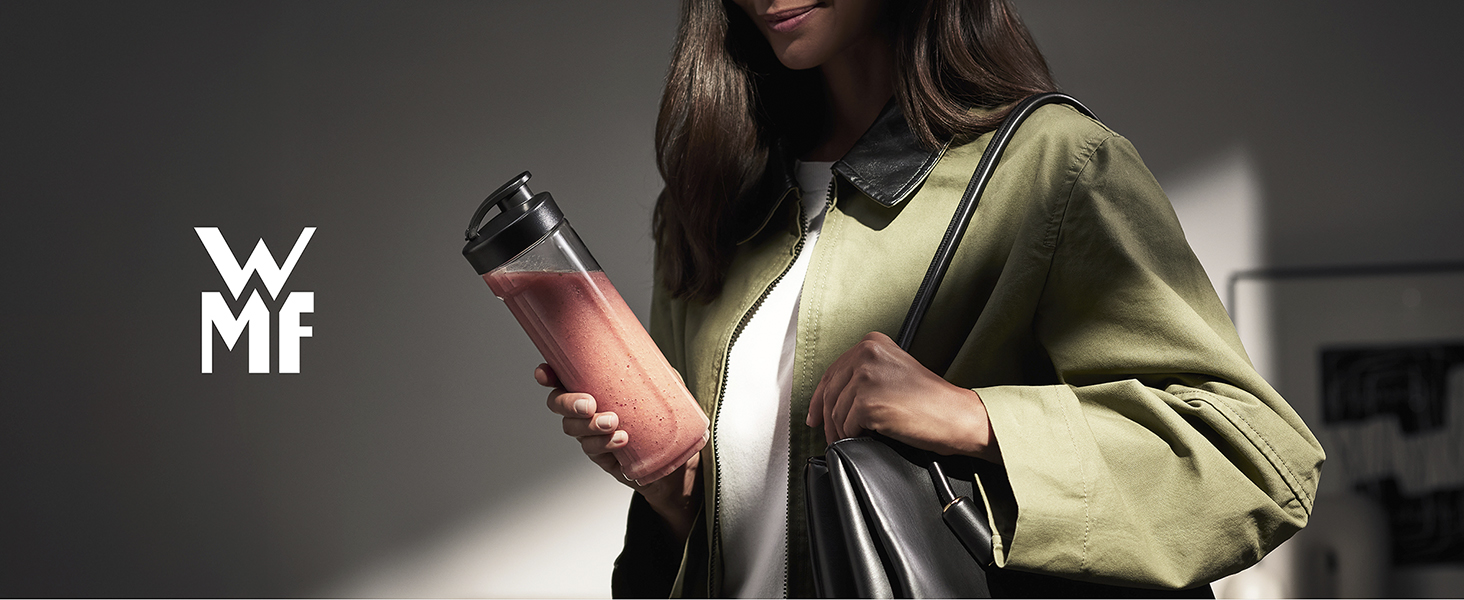 Електричний блендер WMF Kult X Mix & Go Mini - шейкер для смузі, 300 Вт, Tritan, 600 мл, срільно-чорний