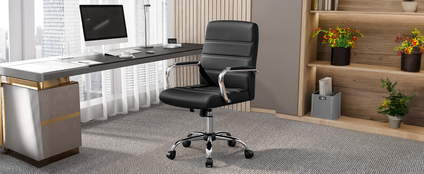 Крісло офісне Yaheetech чорне з підлокітниками, регульоване, на коліщатках для дому/офісу