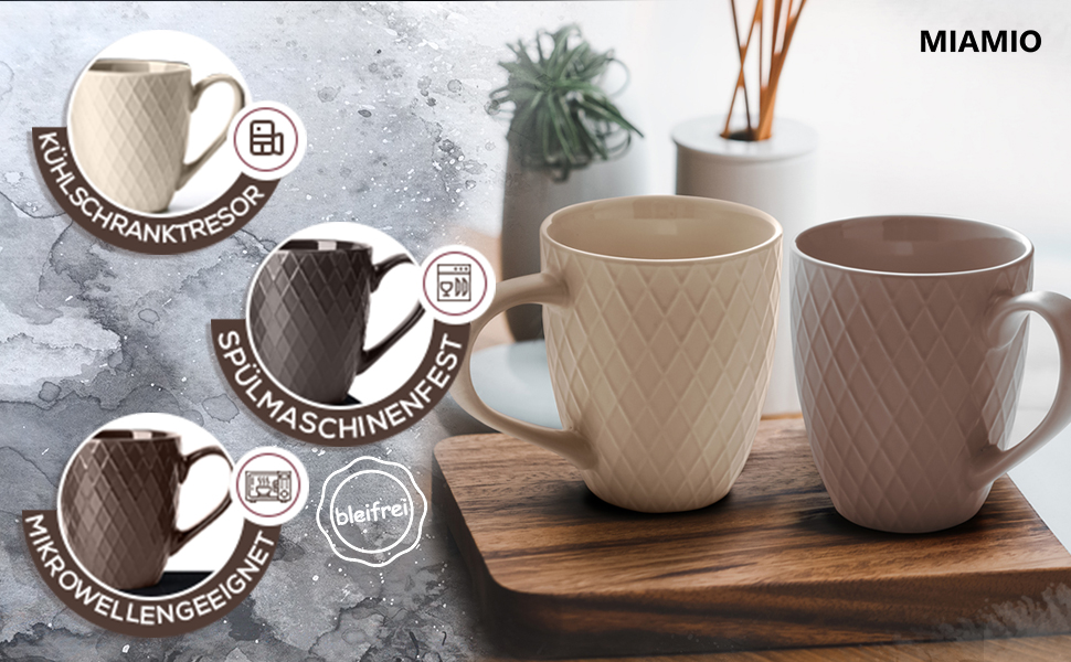 Набір кавових чашок Miamio Palmanova (бежевий) – 6 шт, 400 мл – сучасна кераміка, матова поверхня