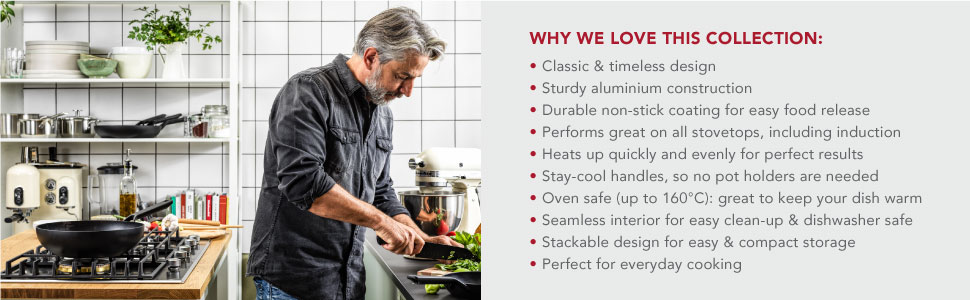 Сковорода-гриль KitchenAid 28 см Classic з антипригарним покриттям, алюміній, для індукційних плит, сумісна з духовкою до 160°C, можна мити в посудомийній машині