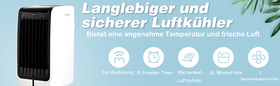 Охолоджувач повітря COSTWAY  3 в 1 75 Вт / Бак 6 л / Таймер 8H / Пульт дистанційного керування 