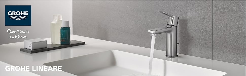 Змішувач для ванної кімнати Grohe Lineare, водозберігаючий, хром, з витяжним корком, 18 см, S-Size