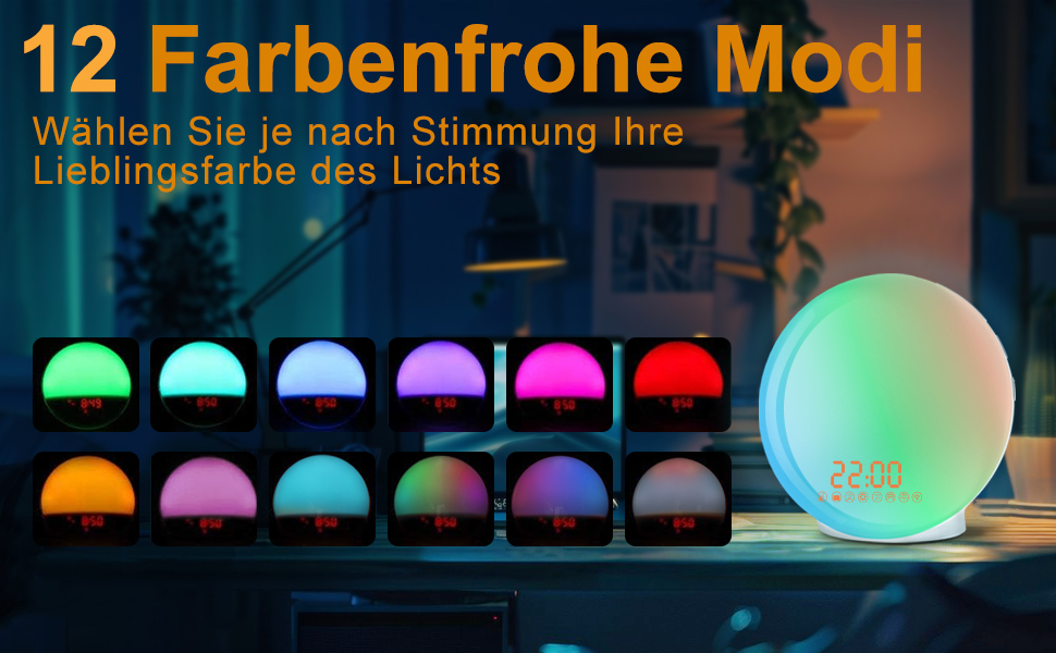 Будильник Cadrim з імітацією сходу сонця та заходу сонця, радіо, 7 природних звуків, FM-радіо, функція повтору, для дорослих та дітей, жовтий