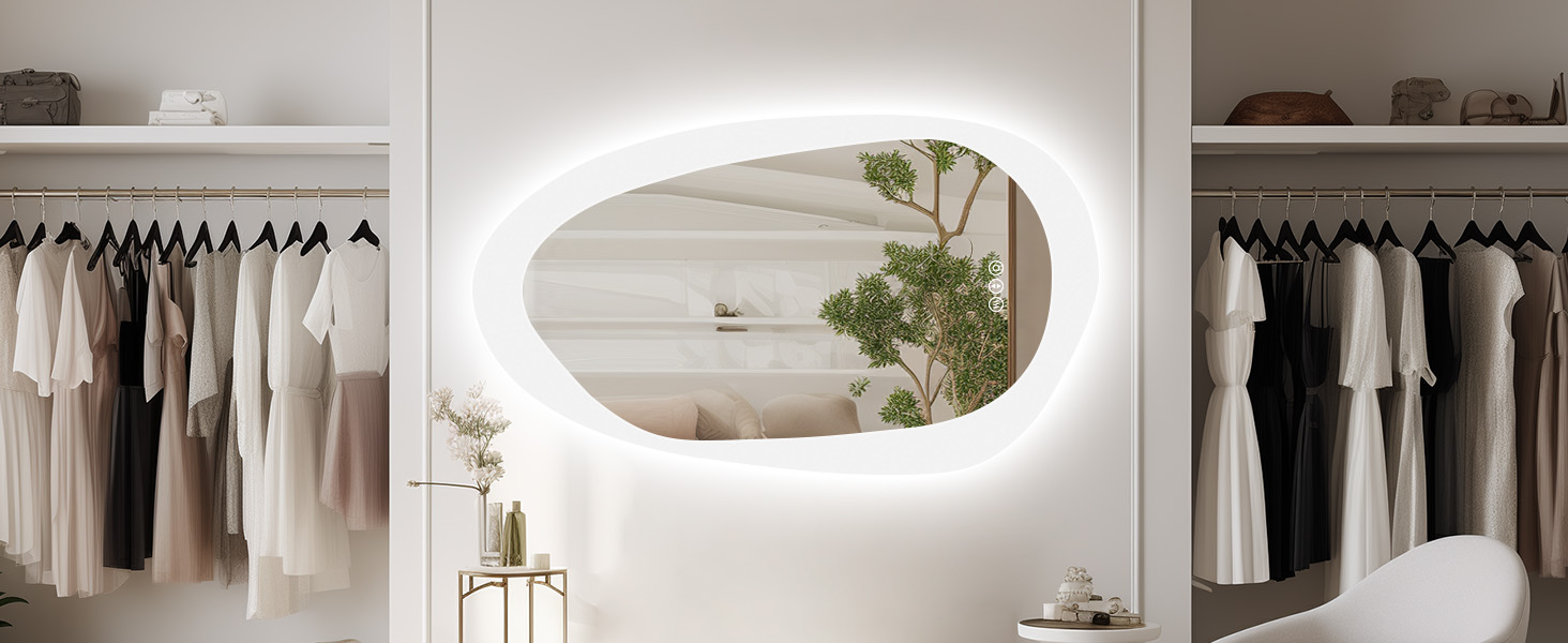 Дзеркало для ванної кімнати YOLEO з підсвічуванням 90x70 см, LED дзеркало з переднім та заднім освітленням, дзеркало з пам'яттю, 3 регульовані кольори світла, антизапар, (100L x 66B cm)