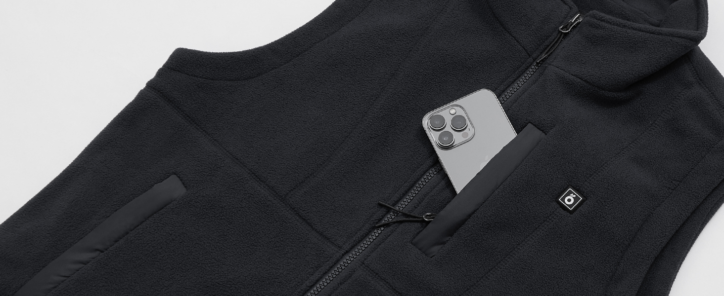 Зігріваючий жилет UNBON для чоловіків та жінок з Powerbank 10000mAh, флісова електрокуртка з 6 зонами підігріву та 3 режимами температури, чорний, розмір S