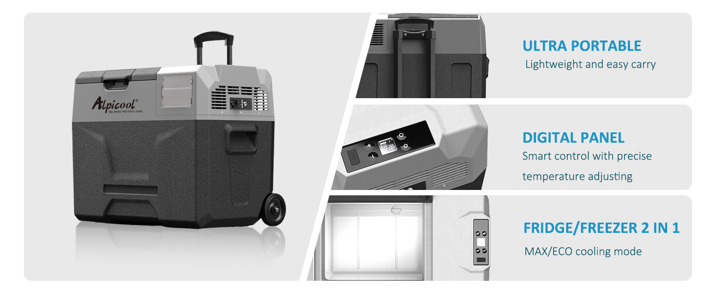 Автомобільний холодильник Alpicool CX50 50л компресорний, портативний, з USB, колесами та телескопічною ручкою для авто, кемпінгу, вантажівок, човнів