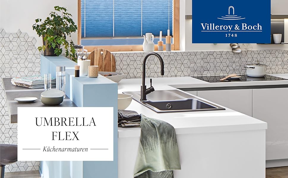Змішувач кухонний Villeroy & Boch Umbrella Flex з висувним душем, бронзовий, високий вилив 220 мм