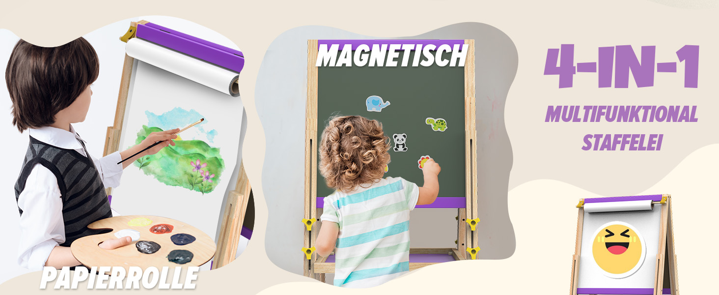 Мольберт Joyooss для дітей, регульований, дерев'яний, двосторонній, сухий маркер, з аксесуарами для малювання, подарунок для малюків 4-8 років (РОЖЕВИЙ)