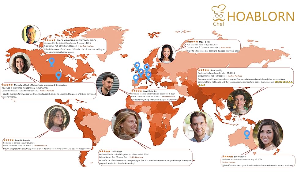 Набір кухонних ножів Chefhoablorn 15-TLG: професійний набір з нержавіючої сталі, 7 шт. (блок ножів)