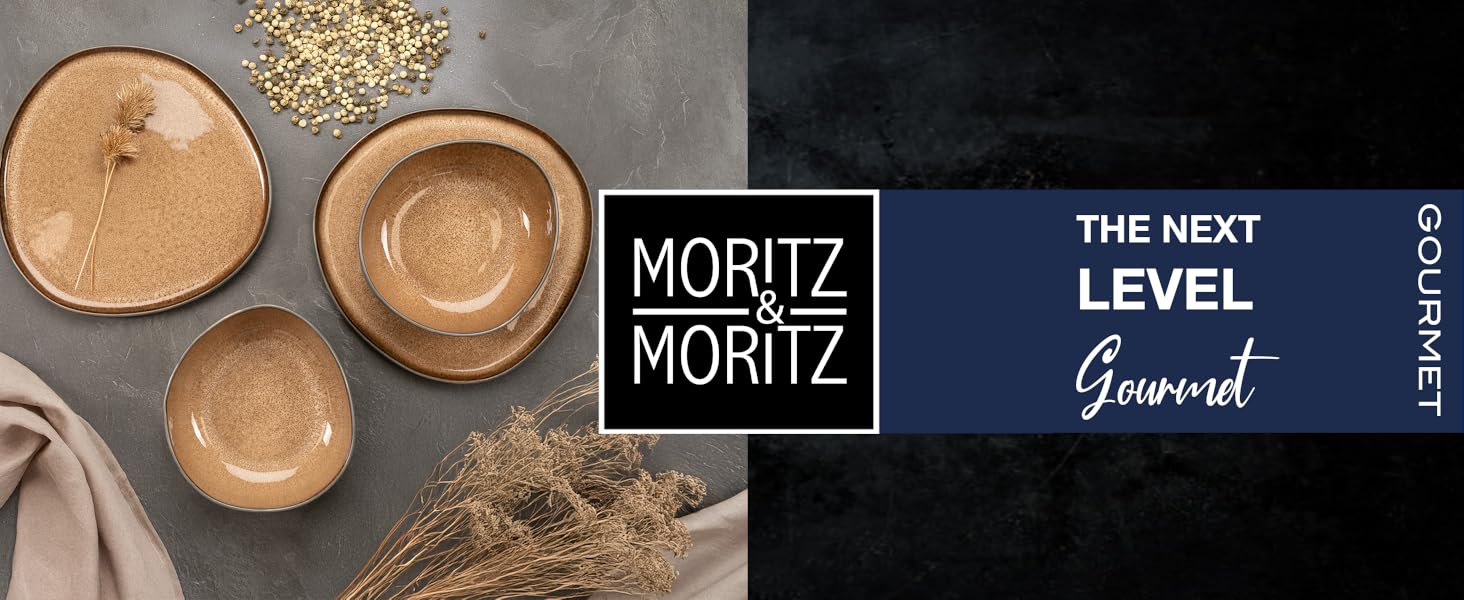 Набір посуду Moritz & Moritz ORGANIC на 6 осіб (18 предметів) - Елегантний набір тарілок з якісного кераміки (18 предметів) - 6 великих тарілок, 6 десертних тарілок, 6 супових тарілок, 2 сервірувальні тарілки (Бежевий)