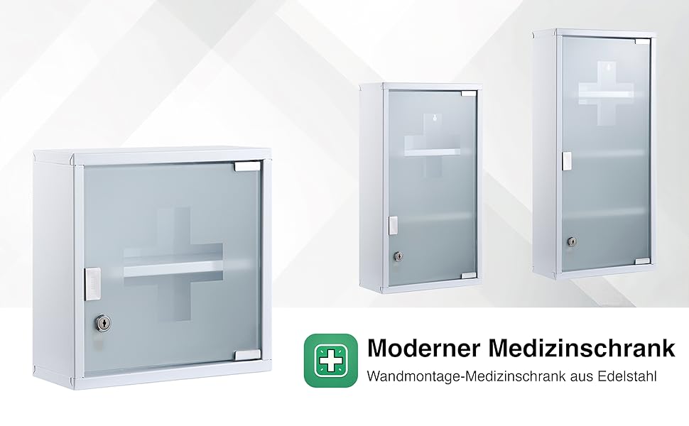 Медичний шафка Zedelmaier з нержавіючої сталі, 4 відділення, аптечний шафка, для ванної кімнати, навісний, з замком, 57 x 27 x 12 см, білий