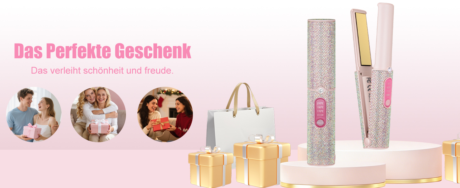 Бездротовий випрямляч для волосся Mini Glätteisen Titan з акумулятором 5000mAh, рожевий: 2-в-1 для випрямлення та завивки, портативний міні-випрямляч для подорожей з швидким нагрівом до 210°C