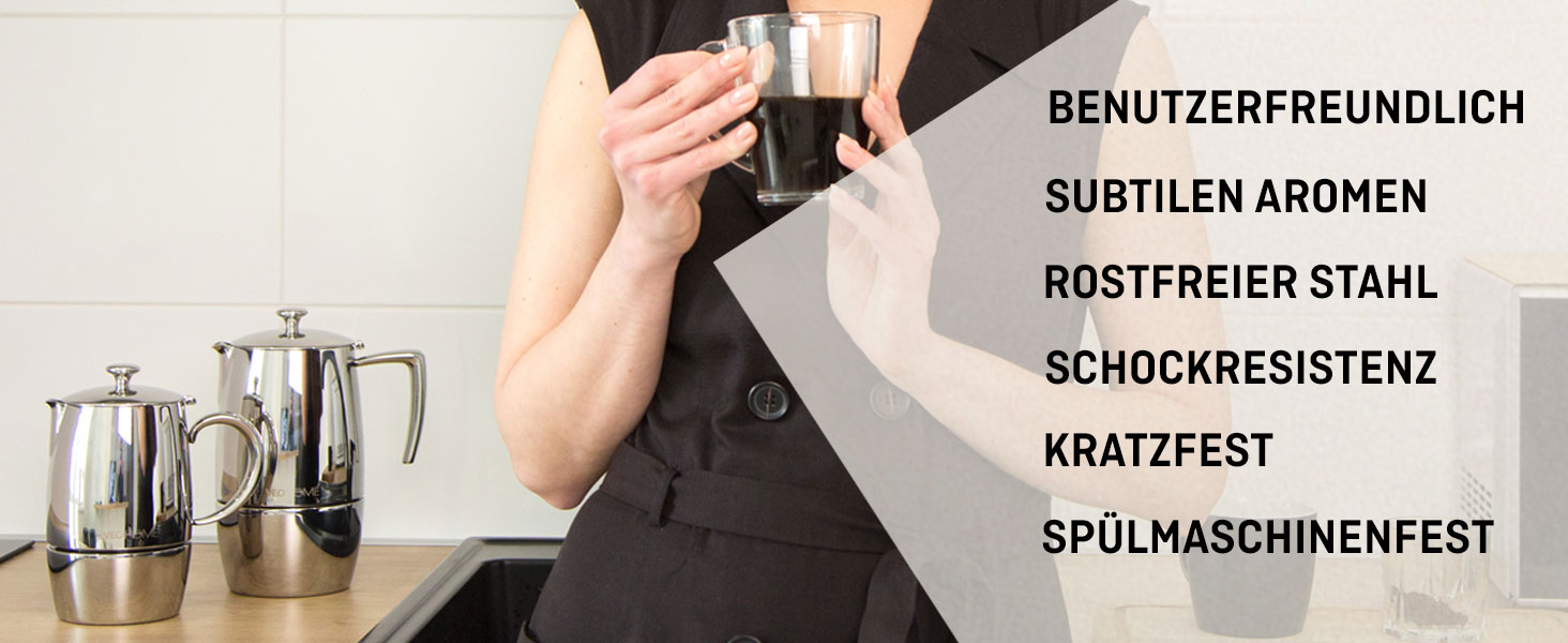 Mokka Pot VeoHome: Кавоварка гейзерна на 10 чашок, 500 мл, нержавіюча сталь, італійська, для Induktion, Gas, Keramik, Elektrik, без алюмінію, з подвійним фільтром