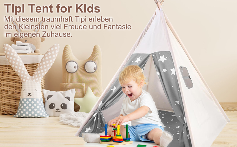 Дитячий намет-типі Kindertipi Dacron 120x120x160 см з вікном, миється, для дитячої кімнати, 4-х стовпчиків, білий (сірий та білий)