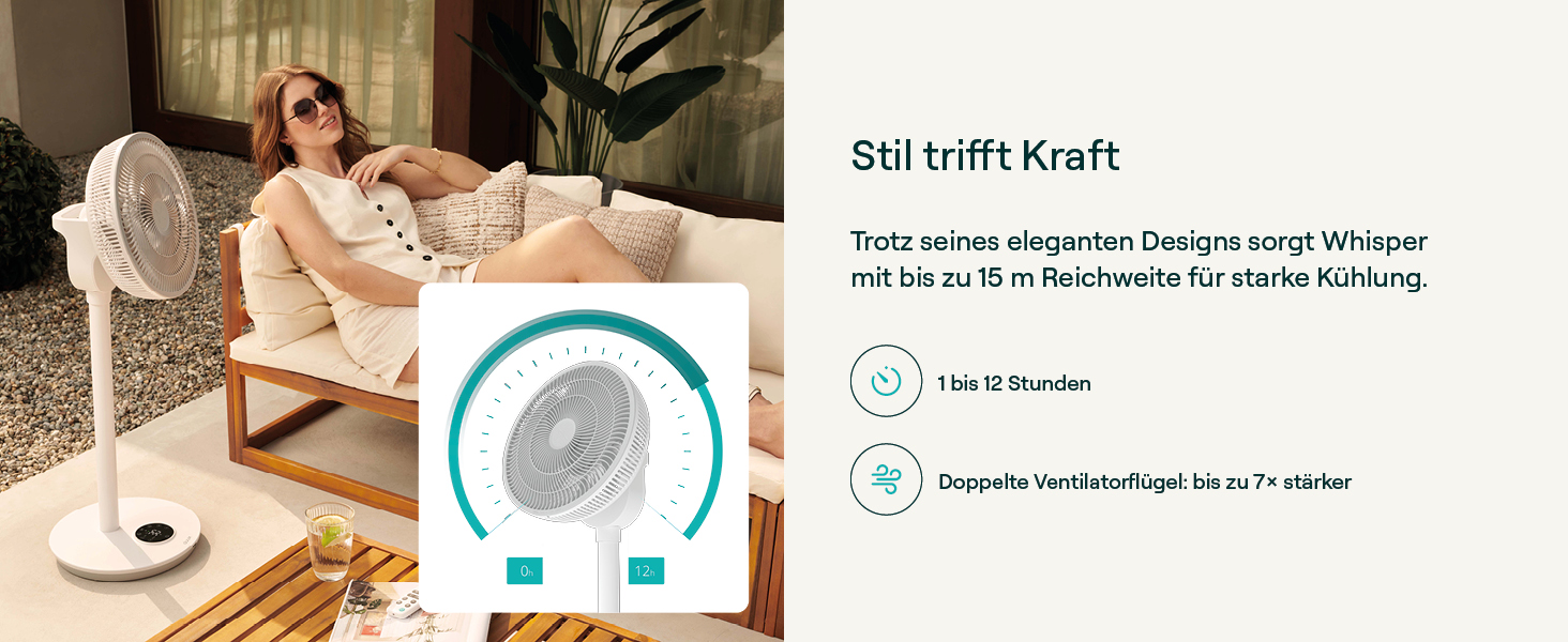 Duux Whisper Flex 2 Smart Вентилятор - Тихий (13 дБ), Нічний режим, Таймер, Регульована висота (54-92 см), Енергоефективний, Керування через App та Пульт - Чорний