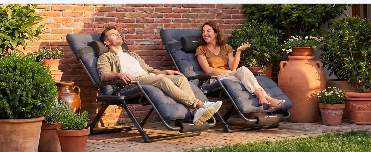 Комплект шезлонгів UDPATIO (2 шт) — розкладні садові лежаки XX-Large з регульованою спинкою, підсклядниками та м'якими подушками, антрацит