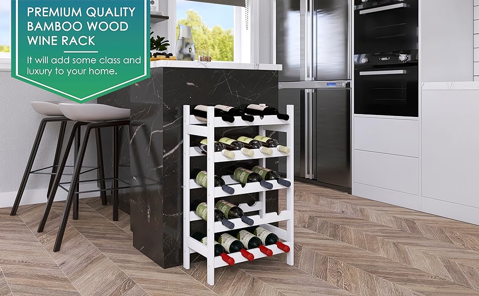 Стильна полиця для вина на 20 пляшок SMIBUY з бамбука - 5 ярусна, для кухні, комори, погреба, бару