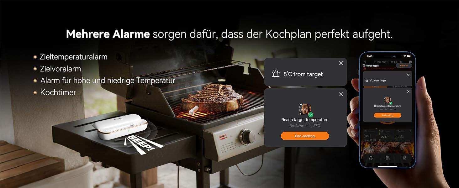 Термометр для м'яса Inkbird INT-11S-B: Бездротовий термометр-щуп з Bluetooth, IP67, для приготування на грилі, BBQ, духовці та коптильні