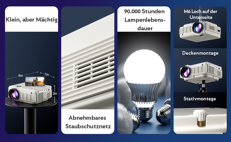 Beamer YEZMEK 5G WiFi Bluetooth: Міні проєктор LED 1080P Full HD з підтримкою 4K, Wi-Fi, Bluetooth, HDMI, USB, TF для дому та кінотеатру