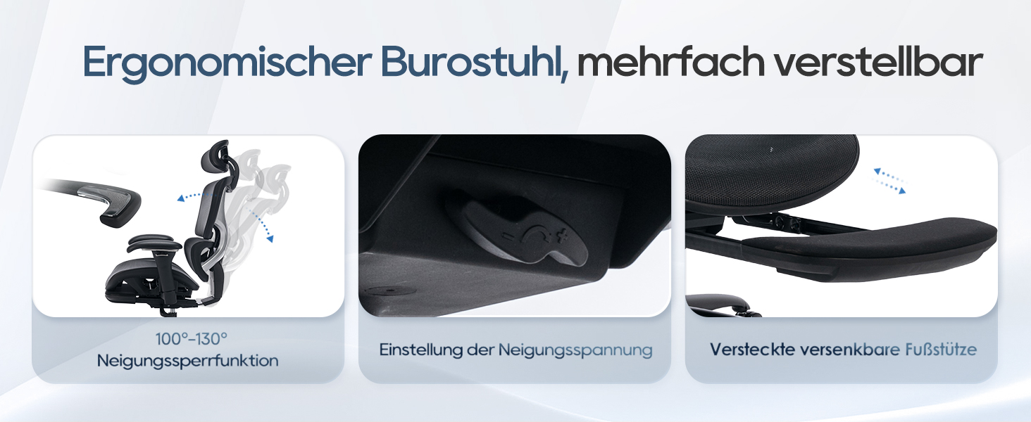 Органічний офісний крісло COLAMY з підніжкою, 3D підлокітниками, підголівником, підтримкою попереку та дихаючою сіткою - для офісу та дому, чорний
